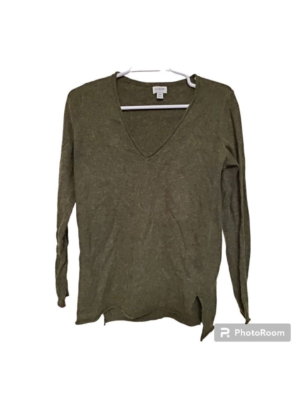 J Crew Factory Wool Blend Olive V Neck Sweater XS Minimalist